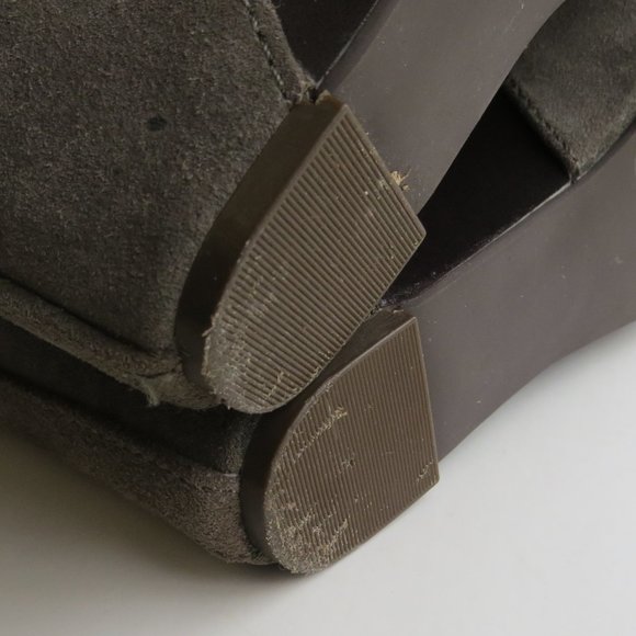 Lucky Brand Nellie WEDGE SUEDE BOOTIE Platform Lace Up PEEP TOE Sz 8.5 M GREY - Picture 6 of 9